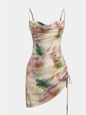 MICAS Tie Dye Ruched Drawstring Slip Sleeveless Mini Dress